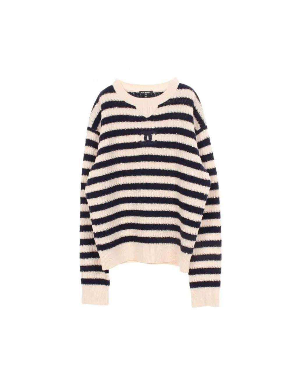 Chanel Knit CC Logo Sequined Border Cashmere Sweater